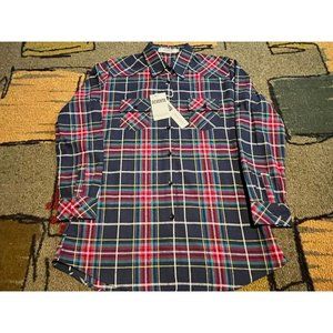 NEW WOMENS OCHENTA BUFFALO PLAID FLANNEL BUTTON UP LONG SLEEVE SHIRT L/M